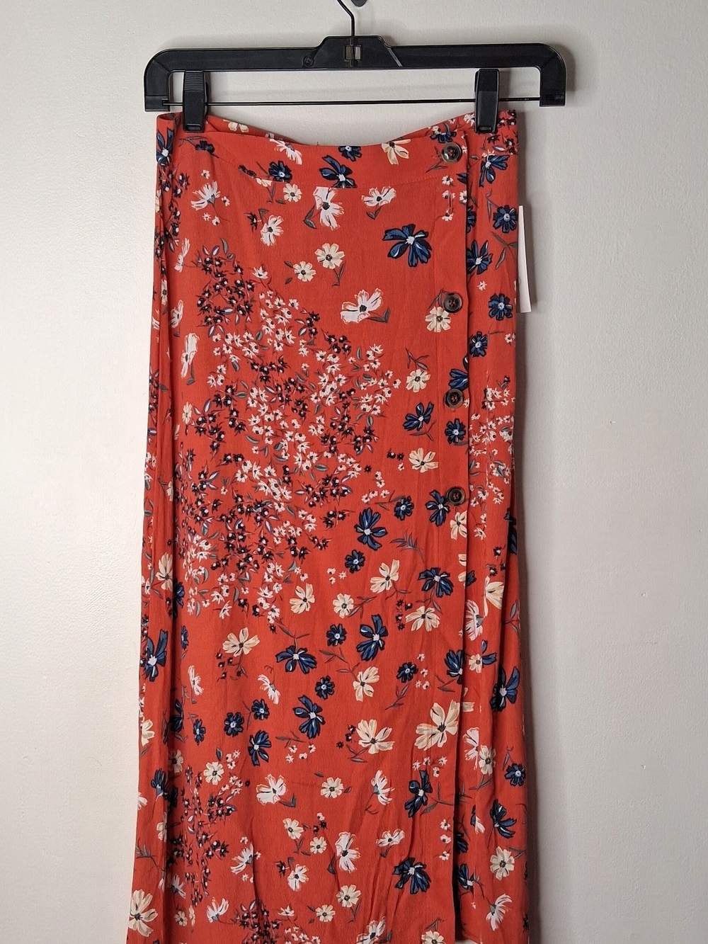 H&M Orange Floral Button Front Midi Skirt Size 4